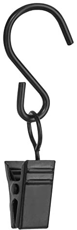 40 PCS Curtain Clips with S Hooks for Outdoor String Lights, This Stainless Steel S Hooks with Clips Also Work Clips, rv Awning Light Clips and Gutter Light Clips (Black)