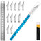 Artcut 1 Pz Coltello Artigianale Coltello Hobby Coltello Exacto con 11 Pz Kit Lame in Acciaio Inossidabile, 1 Pz Acciaio 15 CM Righello per Arte, Scrapbooking, Stencil (Blu)