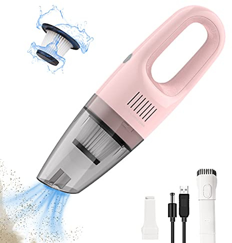 imireux Portable Handheld Vacuum Cleaner Cordless, Cleaner for Dirt Home Pet Hair, Car Interior Dust, Power Suction Lightweight Stylish Hand Vacuum (Pink)