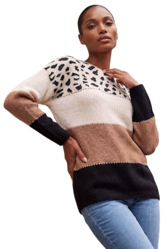 Roman Originals Thick Jumper for Women UK - Ladies Winter Autumn Smart Casual Knit Knitted Knitwear Pull-On Round Crew Neck Long Sleeve Work Office Dinner Party Camel