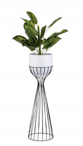 HowHomely Pot de fleurs rond moderne avec structure en métal Noir/blanc 68 x 20 x 20 cm