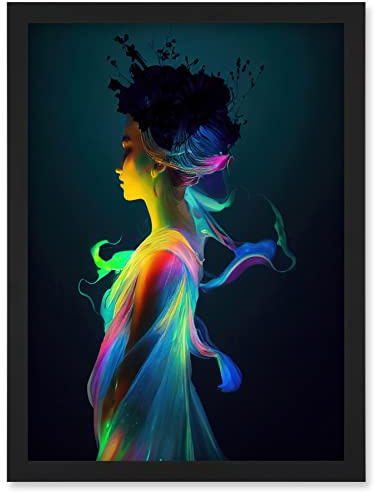 Doppelganger33 LTD Nature Fairy In Colourful Fluorescent Light Dress Artwork Framed Wall Art Print A4
