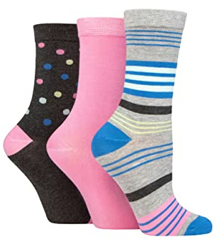 SockShop Wildfeet Ladies Bamboo Socks -Patterned Fun and Colourful Soft Breathable Socks Multipack of 3 Pairs (UK, Numeric, 4, 8, Regular, Regular, Multi Stripe Light Grey)