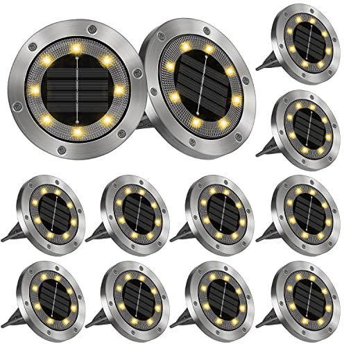Opard 12 Stück Solar Bodenleuchten Aussen, 8 LED Solarlampen für Außen Garten Solar Gartenleuchte Bodenleuchten IP65 Wasserdichte Bodenstrahler Geeignet für Gärten, Innenhöfe, Rasenflächen, Terrassen