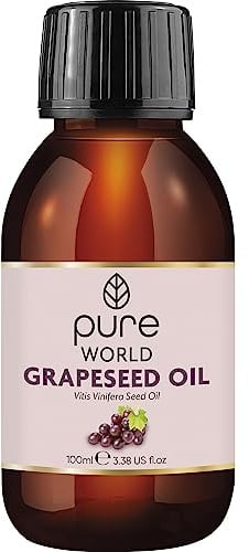 Pure World Carrier Oil 100% Pure and Undiluted. 100ml. Premium Quality Carrier Oil – Aromatherapy, Message, Skin, Nails, Body and Face, Veganr (Grapeseed Oil, 100ML)