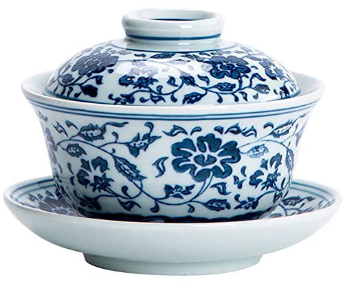 BAtlam Zuppiera in porcellana bianca blu da 210 ml, set da tè Kung Fu antico dipinto a mano