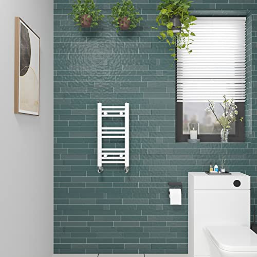 NRG Straight Gloss White Bathroom Heated Towel Rail Radiator Central Heating Ladder Rad Warmer 600x300mm
