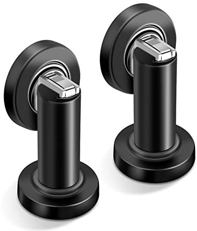 Door Stoppers, Magnetic Door Stop, Heavy Duty Stainless Steel Door Catch Magnetic Door Holder, Modern Door Stops for Wall Floor Mount, Black, 2 Pack