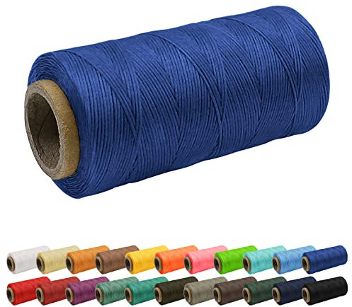 Uiopa 1mm x 260m Wachsfaden, 150D Flache Sattlergarn Ledergarn Gewachst, Leder Nähen Faden Gewachste Schnur für Lederhandwerk, Buchbinderei, Schuhreparatur, Schmuck (Blau)