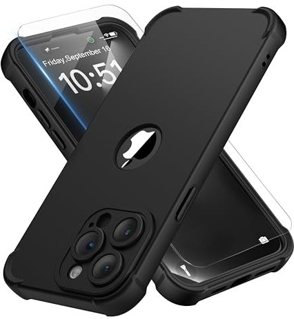 ORETECH para Funda iPhone 14 Pro MAX, con [2X Protector Pantalla][Protección de Cámara], Protección Total de 360 Grados Antigolpes Anti-Choque Anti-arañazos Silicona Carcasa iPhone 14 Pro MAX, Negro