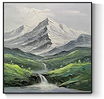 LCDIUDIU Ölbilder Auf Leinwand Handgemalt, Kontinuierliche Grüne Berge Bäume Bachlandschaft Moderne Abstrakte Kunstwerke Rahmenlose Handölgemälde Auf Leinwand Wandkunst Für Wohnzimmer Schlafzimmer Bü