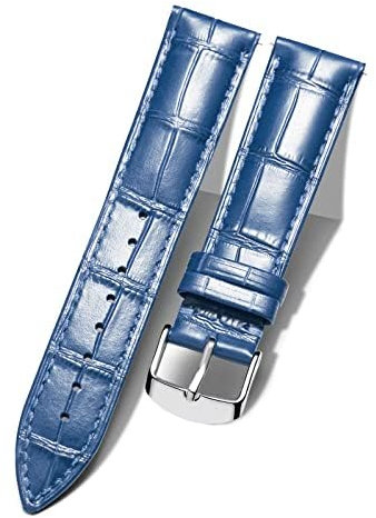 BINLUN Leder-Uhrenarmband 10mm-24mm Krokodilmuster Schnellverschluss Ersatz Kalbsleder Armbänder für Smartwatch Herren & Damen 13 Größen Silber/Gold/Roségold Schnalle (Silber Schnalle,blau,24mm)