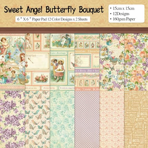 6x6” 160gsm cardstock Single Sided Scrapbooking 24 Papers Pad vintage decoupage scrapbook kit patterned paper junk journal supplies journaling supply scrap paper crafting Angel