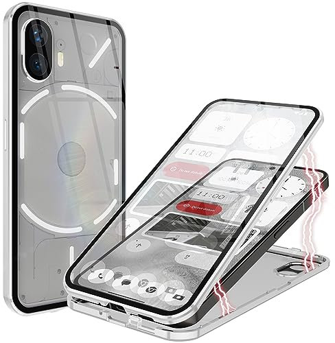 ANFAIRLACE Hülle Kompatibel mit Nothing Phone 2, Magnetische Adsorption 360 Grad Handyhülle Gehärtetes Glas Aluminium Rahmen Magnet Transparent Case, Silber