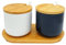 OnePine Set di 2 Zuccheriera in Ceramica, 260ml Contenitore per spezie barattoli spezie Rotonda con Coperchio e Cucchiaio, per Casa e Cucina, Bianco e Nero