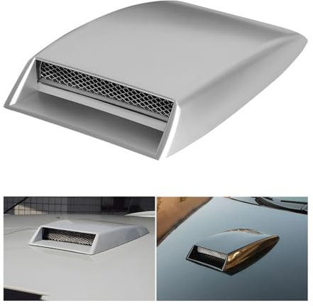 JNNJ Universal Auto ABS Dekorative Luftstrom Ansaugschaufel, Turbo Motorhaube Entlüftungsabdeckung Haube, Motorhaube Luftentlüftung Modifiziertes Zubehör(Silber)