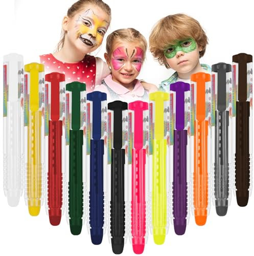 AOOWU Face Paint Marker, 12 Colors Safe Non-Toxic Face Paint Crayons Kit for Kids, Professional Body Painting Kit Face Paint Stick Set for Halloween Makeup, Party, Carnival, Cosplay, Easter