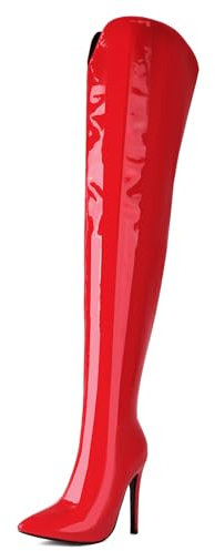 MJIASIAWA Damen Elegant Lack Overknees Boots Stiletto Party Pole Prom Pointed Toe Mode Thigh Overknees Stiefel Kleid Rot Gr 34 Eu
