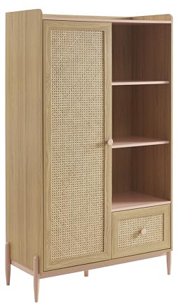 BAÏTA - Armoire Pablo Rose et cannage rotin 1 Porte et 1 tiroir