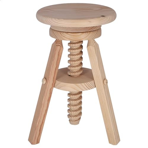 WELL HOME MOBILIARIO & DECORACIÓN Runder Drehhocker aus Holz, lackfrei, 29 x 29 x 64 cm