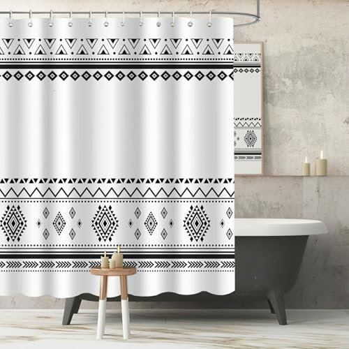 APROPHIC Rideau de Douche 180 x 180 Rideaux de Douche Art Rideau de Salle de Bain Rayé Noir et Blanc Rideau Douche Tissu Rideau Baignoire Lavable avec 12 Crochets