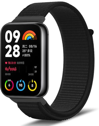 Niboow Armband fr Xiaomi Smart Band 9 Pro / 8 Pro, Einstellbares Nylon Klettverschluss Ersatzband fr Xiaomi Redmi Watch 5 / 4 - Schwarz