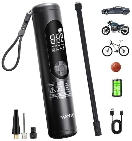 YANTU | Tyre Inflator Air Compressor - 150 PSI Digital Tyre Pressure Gauge, Bike Pump Electric for Schrader or Presta Valves - Type C Charging, Mini Air Compressor