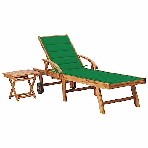 ARKEM Sonnenliege mit Tisch und Auflage Massivholz Teak Gartenliege Strandliege Klappbar Leicht