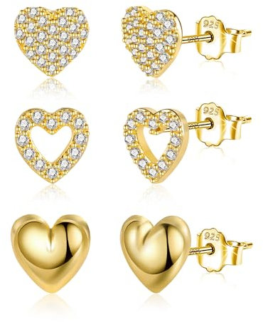 Ohrringe Ohrstecker für Damen, Zirkonia Herz Ohrsteck Gold Kleine Ohrringe 3 Paar Knorpel Ohrring Piercings Set Ohr Piercing Ohrstecker Multipack Ohrring Set für Damen Mädchen