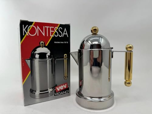 VEV Caffettiera Kontessa 4 Tazze Inox Manico Oro VEV08024