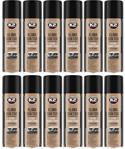 K2 Limpiador Aire Acondicionado Coche Higienizante A/C Pack de 12 - Limpieza y Desinfeccion Eliminador Olores - Limpia y Refresca - 500 ml