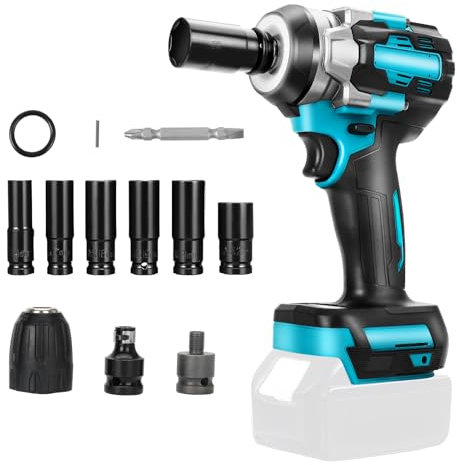 Avvitatore a Impulsi a batteria con luce anulare, 1/2 Avvitatori a Massa compatibile con Makita 18V batteria, Avvitatore brushless da 450NM 2900RPM con 6 prese, 2 adattatori (solo utensili)