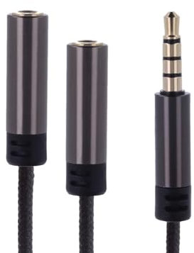 REY Cable Jack Macho 3,5mm 4 Pines a Doble Hembra, Auriculares, Micro, Negro