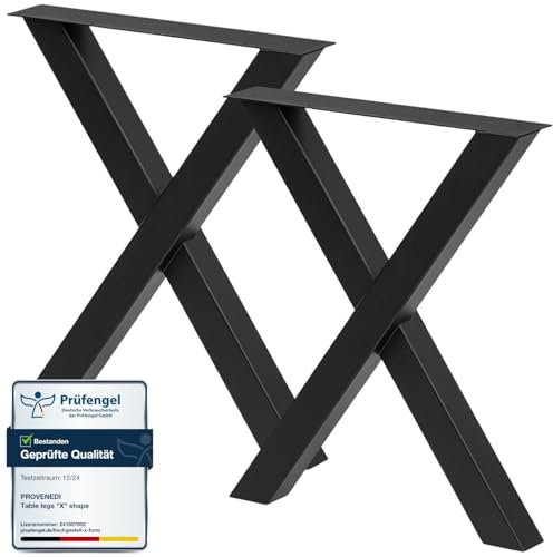 PROVENEDI - Tischbeine Metall schwarz - 2 Stück X Form, rostfrei & modern - Tischgestell Maße L39 x B5 x H49 cm mit Bodenschoner für Schreibtisch Esstisch, Konferenztisch