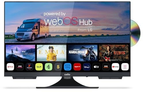 Cello C2224WSF 12 Volt 22 inch Traveller Smart Frameless TV/DVD Pitch Perfect Speakers Ultrafast WebOS, Freeview Play, Bluetooth, Netflix, Small TV for Motorhomes & Boats UK Made