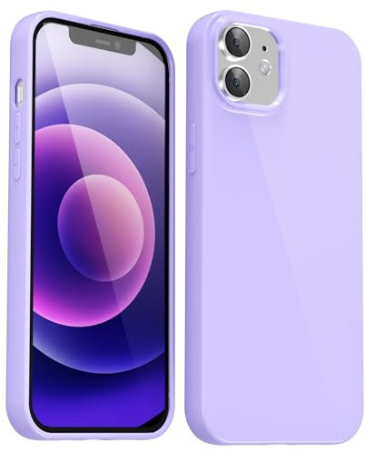 Svanove for iPhone 12 Mini Case Silicone, Glossy Soft Rubber Gel Jelly Cute Protective Plastic Simple Plain Phone Case Cover for Women Girl, Slim Thin Flexible Shockproof TPU, Lilac Purple Lavender