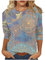 Elegante Damen Bluse, 3/4 Arm Shirt Mit Rundhalsausschnitt, Lose Tops Casual Solid Floral Printed T-Shirts, Trendy Boho Tunika Sommer Top, Blau, XL