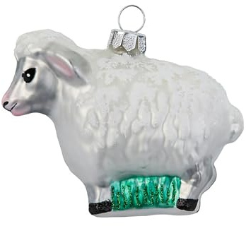 Christbaumschmuck Glas 6,5cm - Schaf Figur zum Aufhängen - handbemalt - Weihnachtsbaum Anhänger für Weihnachten - Christbaumanhänger & Weihnachtsbaumschmuck - Bauernhof Tiere Weiß