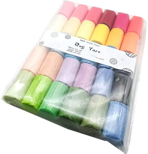Hilo de gancho de pestillo de 30 colores Hilo de alfombra de poliéster colorido para hilo de crochet suave y estirado hecha a mano para hacer cojines, mantas, crochet de bricolaje