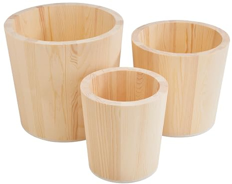VBS Holz-Pflanztöpfe 3er-Set, Kiefernholz, Natur, Dekotöpfe für Pflanzen, DIY Deko, 11,5-17 cm