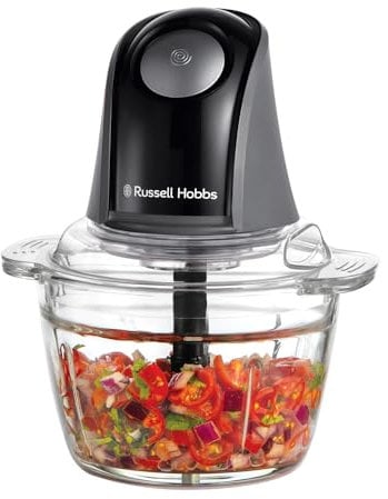 Russell Hobbs Tritatutto elettrico (ciotola vetro 1L, Verdure, Frutta, Carne, Aglio, Cipolla, Lavastoviglie ok, 2 Velocità, Lame in Acciaio Inox, 350W di Potenza) Grigio Carbone Opaco 27131-56