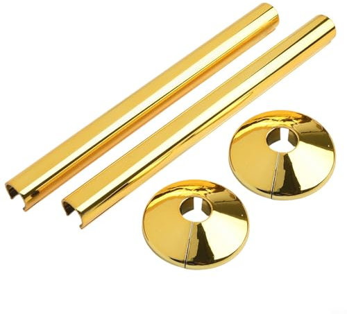 2PCS Radiator Pipe Cover and Pipe Collars Radiator Pipe Covers 15mm x 200mm Radiator Pipe Collars Cover Plastic Radiator Sleeves for Radiator Pipe (Gold)