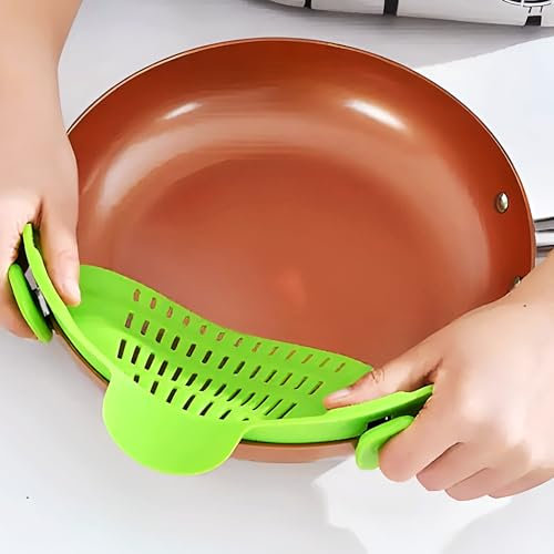 Bricoloco Foldable Silicone Pasta Vegetable Drainer with Pot Grip Clip | Kitchen Strainer for Draining Food (2)