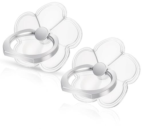Xthrotsenk 2Pcs Transparent Phone Ring Grips Clear Finger Kickstand Cell Phone Ring Holder 360 Degree Rotation Flower Finger Ring Grip Glitter Cell Phone Finger Holder for Mobile Phones Cases