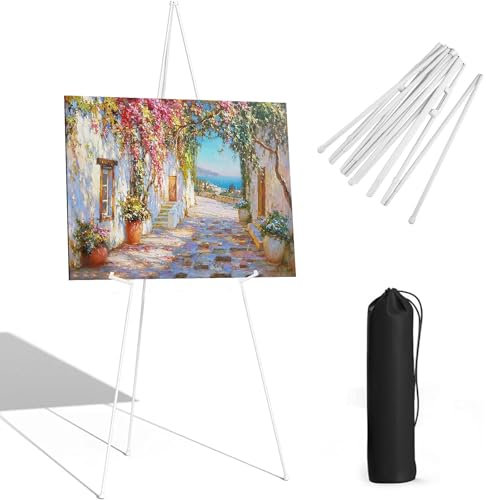Easel Stand for Wedding Sign Stand, 63 Inch Adjustable Metal Easels for Display, Portable Folding Easel for Wedding, Display Show, Arts, Poster with Portable Bags, Supports 5 lbs-1/Pack (White)