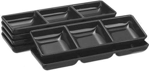 sourcing map 6 ciotole quadrate MF, piccole ciotole nere con 3 scomparti divisi, piatti di soia per condimenti dessert a casa, barbecue, feste, picnic, ristorante