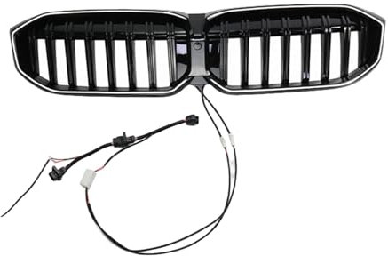Vorderer Kühlergrill, obere Stoßstange, Racing-Grill mit LED-Licht und Kameraloch, kompatibel for BMW 3er G20 2023–2024(Black-Style A)