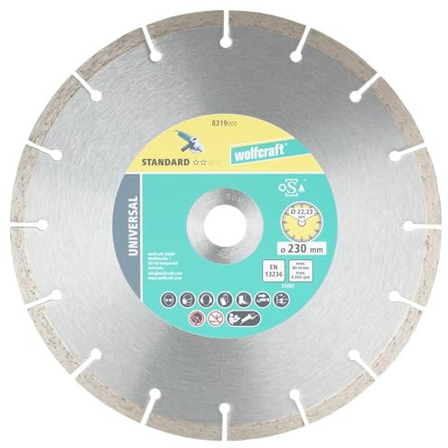 wolfcraft Diamant-Trennscheibe SOLID UNIVERSAL I 8319000 I Universell einsetzbar – ideal für Mauerwerk und Baumaterialien I Ø 230mm I 7mm