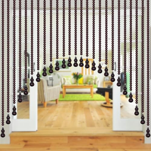 Wood Beaded Door Curtain Self-Adhesive, Door String Beads Curtains for Doorways Boho Hippie Window Closet Door Way Bead Hangings Curtain (Wine Red, 25 Strings)