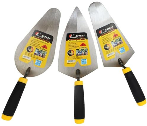 Lot de 3 truelles de maçonnerie, truelle à marge, truelle pointue, produits de construction, outil professionnel pour sol de maçonnerie (22,9 cm)